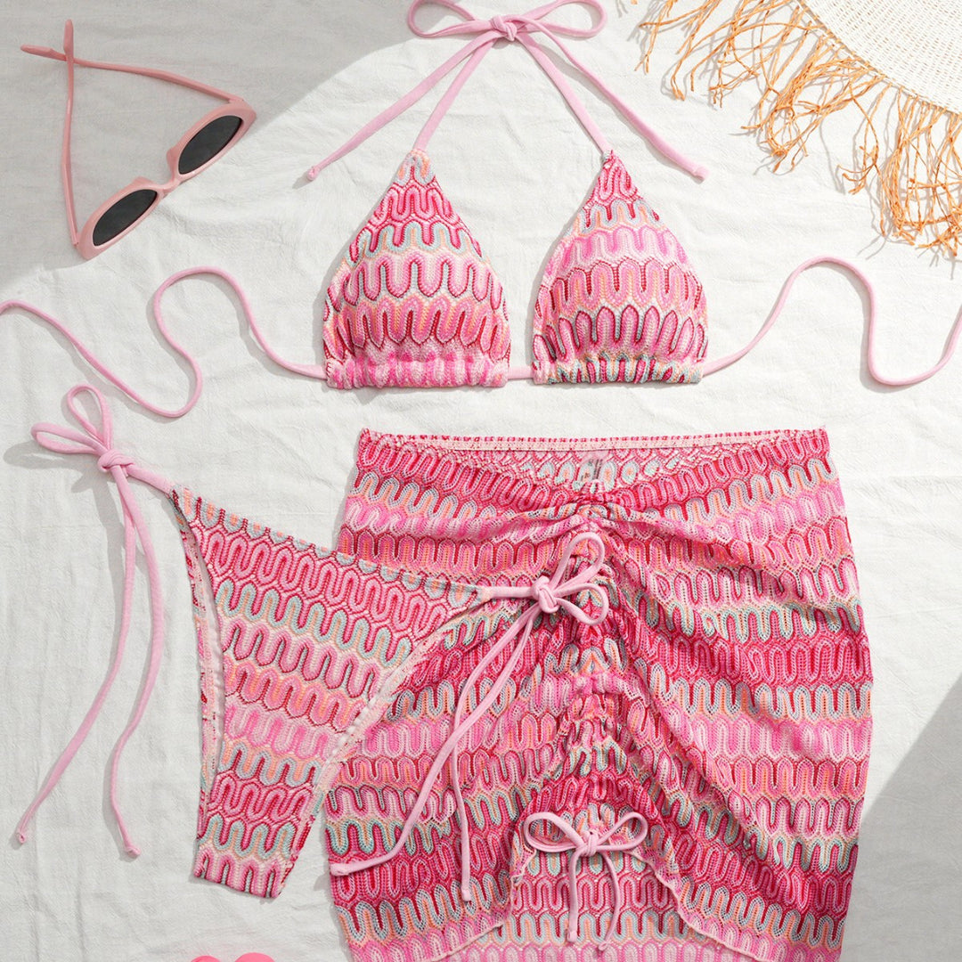 Damen Triangel-Bikini mit Raffinierten Knüpfdetails und Passendem Rock Echo Archiv