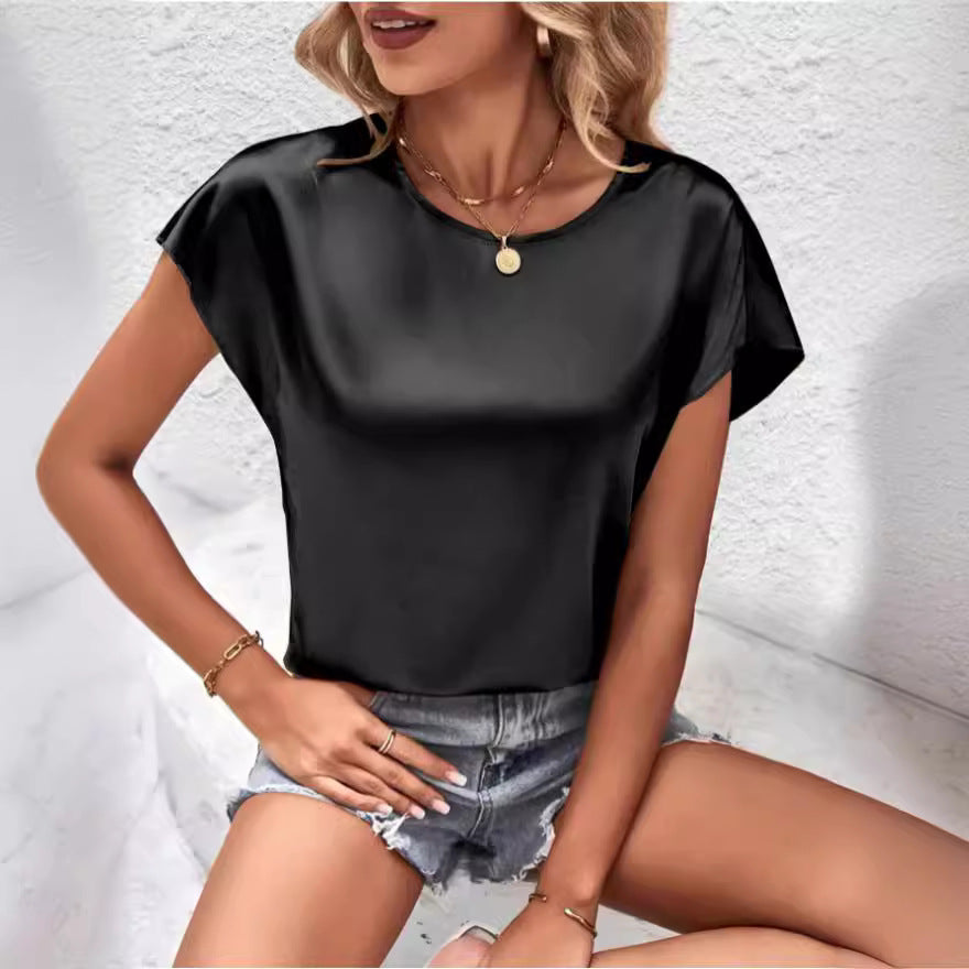 Damen Elegantes Satinoberteil mit lässigem Schnitt und kurzen Ärmeln Echo Archiv
