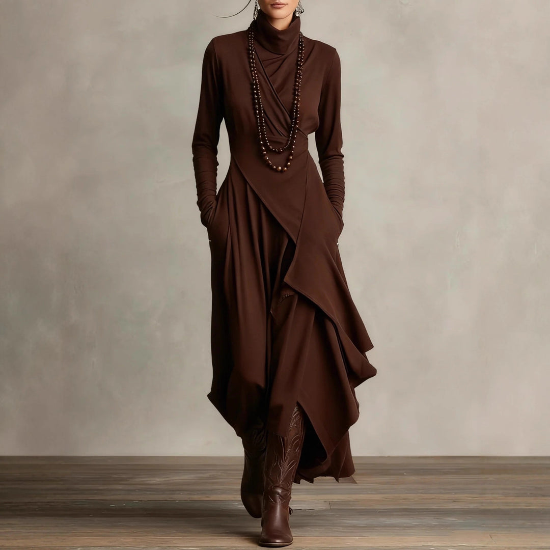 Damen Elegantes Maxikleid mit drapiertem Oberteil und asymmetrischem Schnitt Echo Archiv
