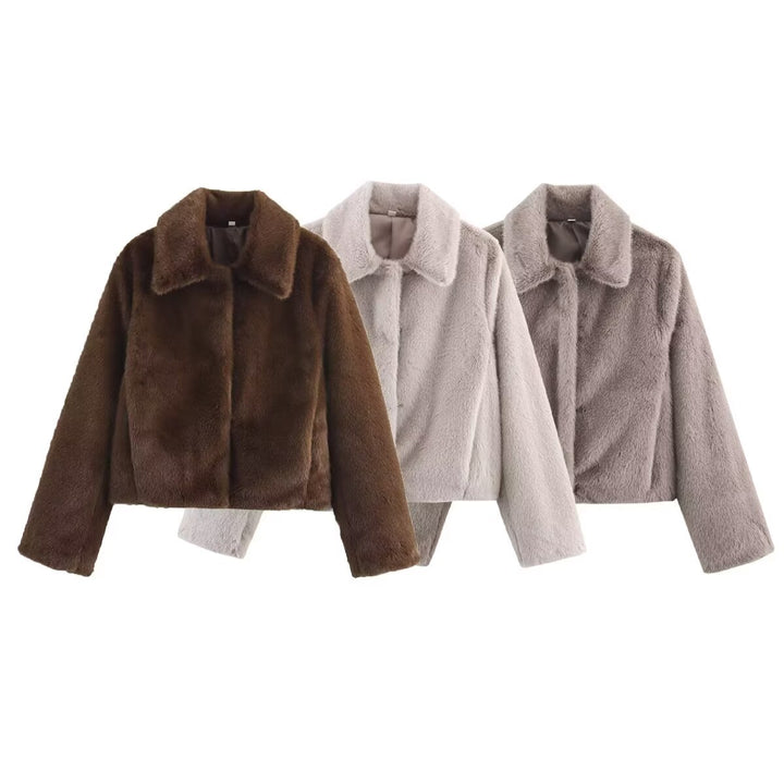Damen Cropped Kunstfell‑Blouson mit Umlegekragen und weichem Teddy‑Fauxfur Echo Archiv