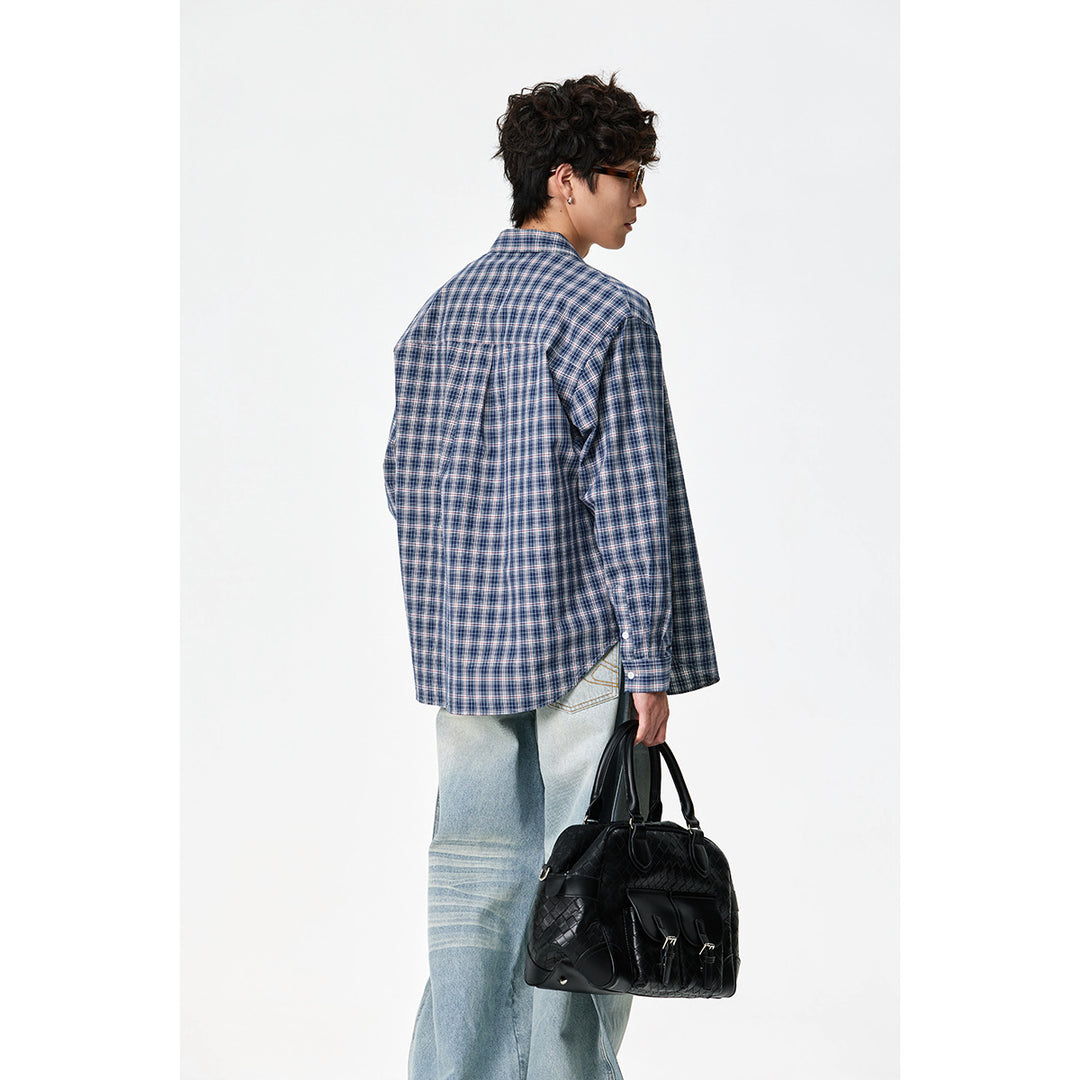 Herren Relaxed-Fit Karo-Hemd mit Kentkragen, abgerundetem Saum und Brusttasche Echoarchiv