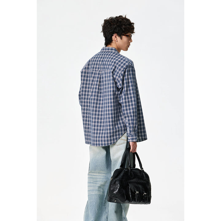 Herren Relaxed-Fit Karo-Hemd mit Kentkragen, abgerundetem Saum und Brusttasche Echoarchiv