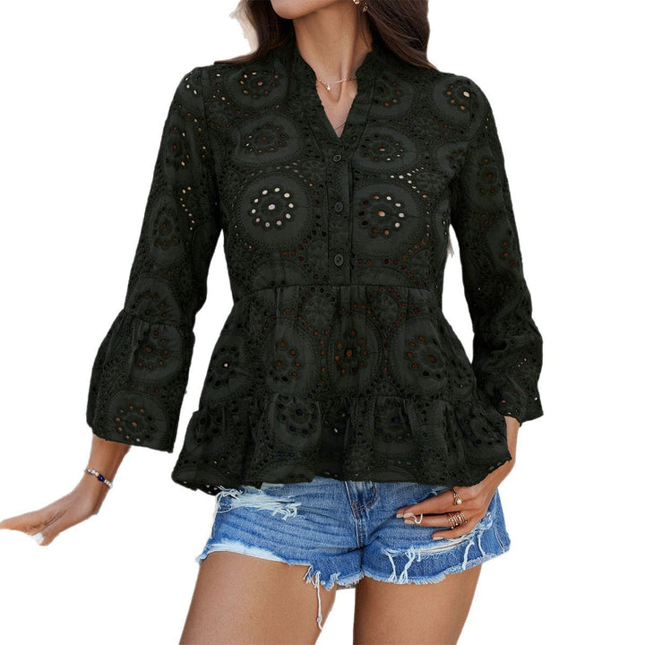 Damen Bluse mit Lochmuster und ausgestellten Ärmeln Echo Archiv