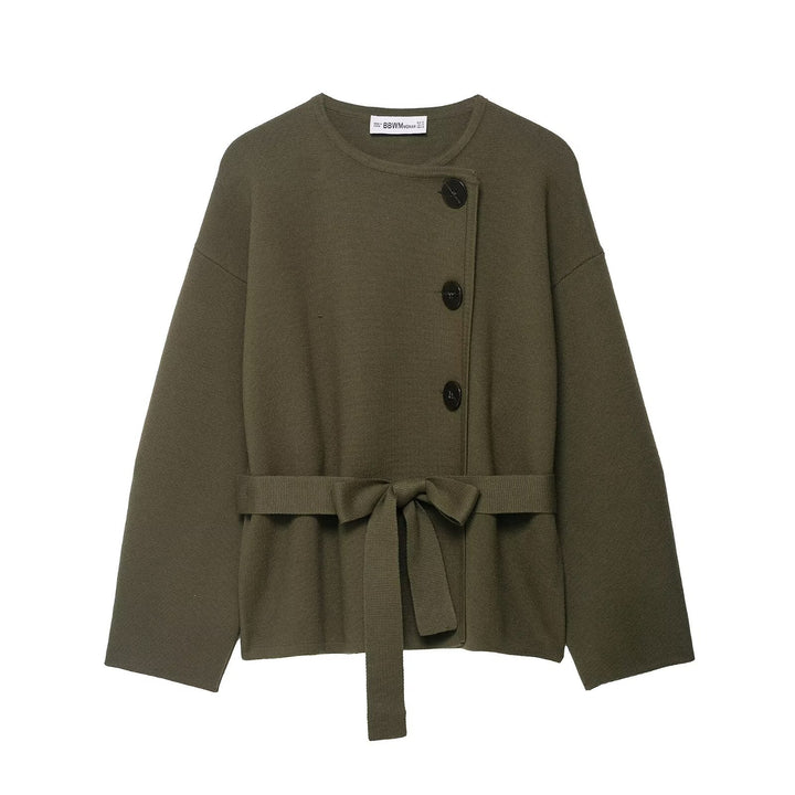 Damen Strickjacke mit asymmetrischer Knopfblende und Taillengürtel Echo Archiv