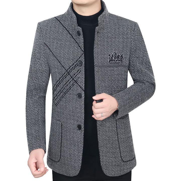 Herren Stehkragen-Mantel aus strukturierter Wollmischung mit schmaler Silhouette – Montevé