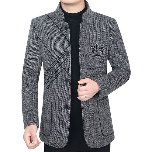 Herren Stehkragen-Mantel aus strukturierter Wollmischung mit schmaler Silhouette – Montevé
