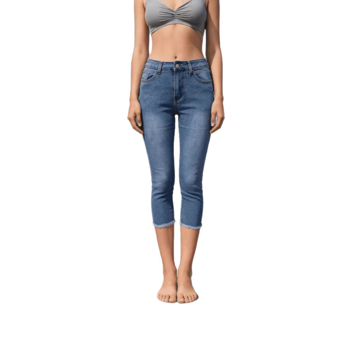 Damen nan schmale knöchellange Jeans mit rohem Fransenabschluss und mittelhoher Taille Echo Archiv