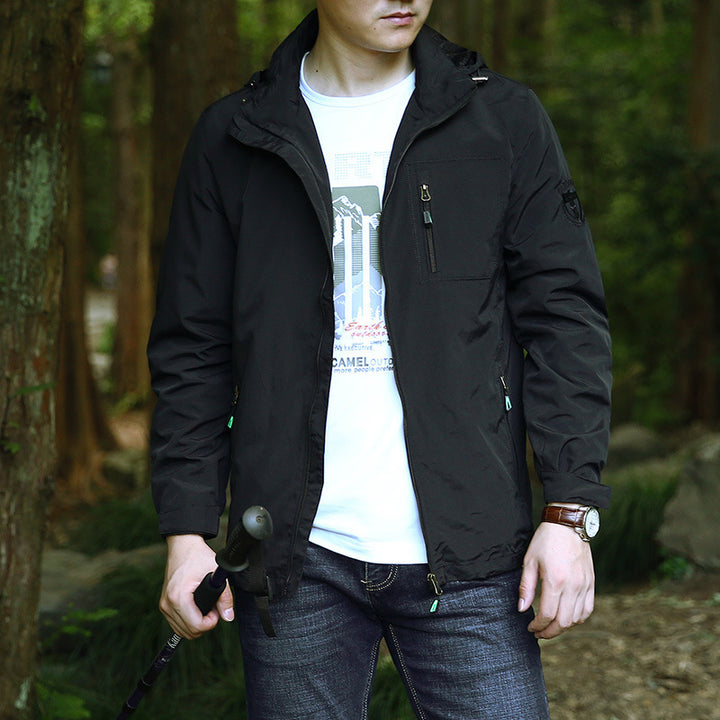 Herren Leichte Outdoor-Fieldjacke mit Kapuze, wasserabweisender Shell und Reißverschlusstaschen Echoarchiv