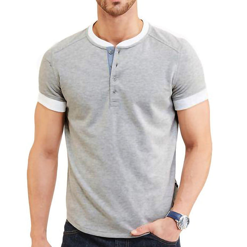 Herren modisches Henley Shirt mit kontrastierendem Kragen und Knopfleiste Echoarchiv