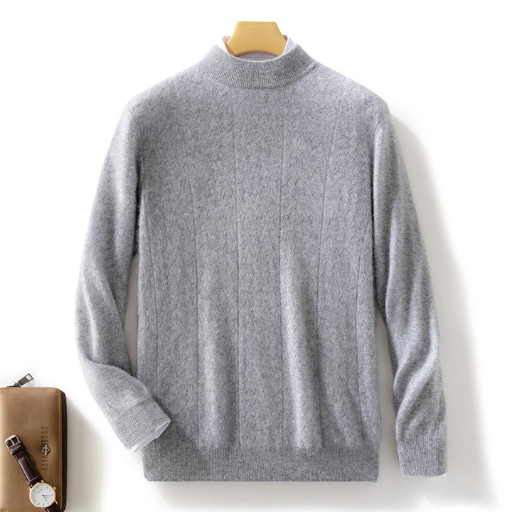 Herren Feiner Stehkragenpullover aus Kaschmir‑Optik mit dezenter Diagonalstruktur und schmalem Bund Echoarchiv
