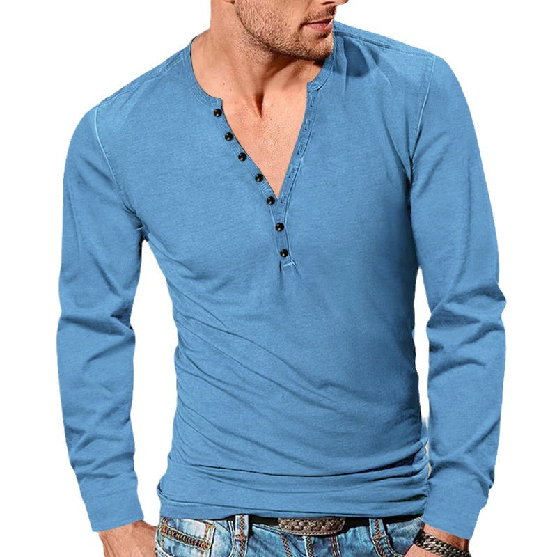 Herren Langarm-Henley-Shirt mit modischen Knopfdetails und weichem Baumwollstoff Echoarchiv