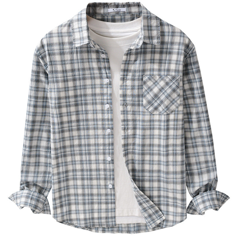 Herren Lockeres Karo-Layering-Hemd aus leichtem Baumwollmix mit aufgesetzter diagonal gemusterter Brusttasche Echoarchiv