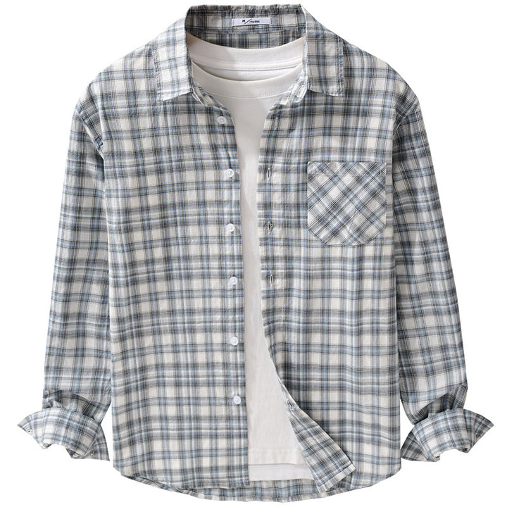 Herren Lockeres Karo-Layering-Hemd aus leichtem Baumwollmix mit aufgesetzter diagonal gemusterter Brusttasche Echoarchiv