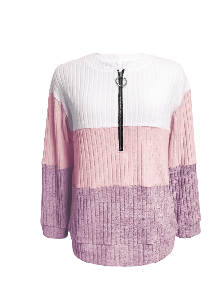 Damen nan gerippter Longpullover mit Ringreißverschluss und Colorblock-Struktur Echo Archiv