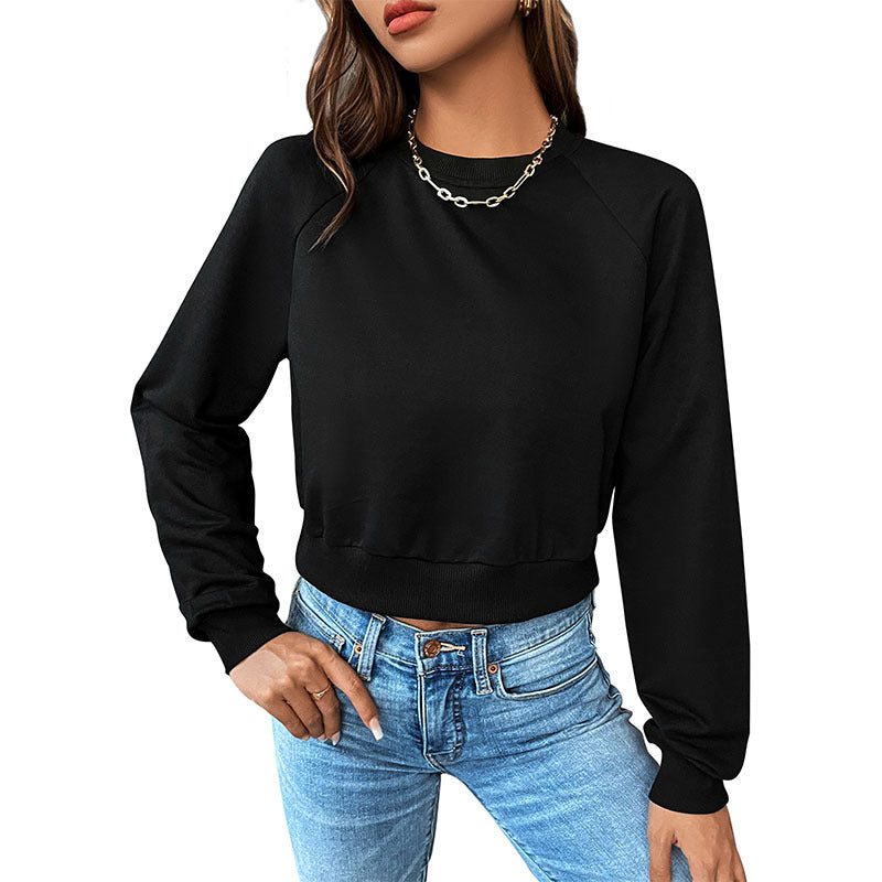 Damen Kurzes minimalistisches Sweatshirt mit Raglanärmeln und geripptem Saum Echoarchiv