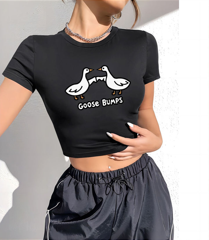 Damen Crop-T-Shirt mit modernem Grafiken-Aufdruck Echo Archiv