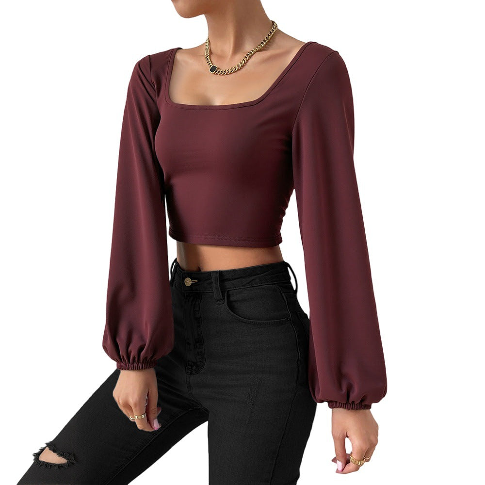 Damen formgebendes Cropped-Top mit quadratischem Ausschnitt und Ballonärmeln – Avérine