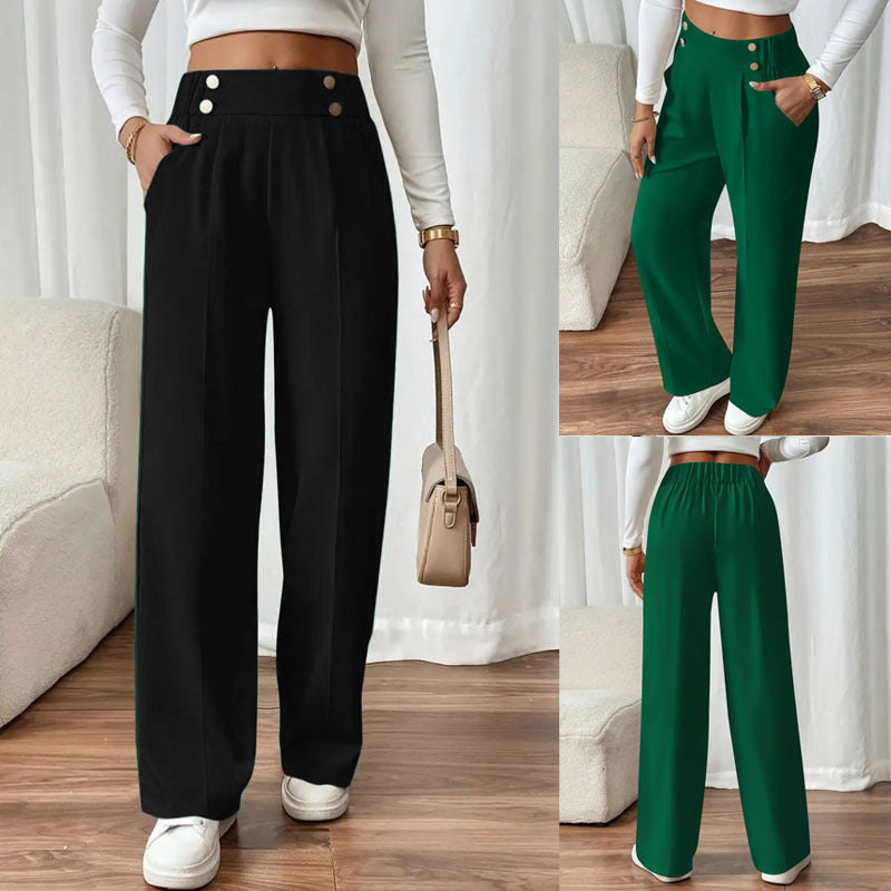 Damen Hochtaillierte Palazzo-Hose mit Zierknopfleiste, Bügelfalte und Eingrifftaschen – Avélisse