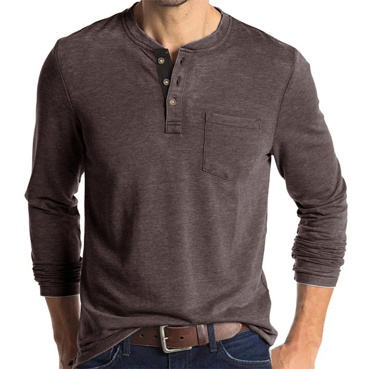 Herren Langarm-Henley-Shirt mit modischen Knopfdetails Echoarchiv