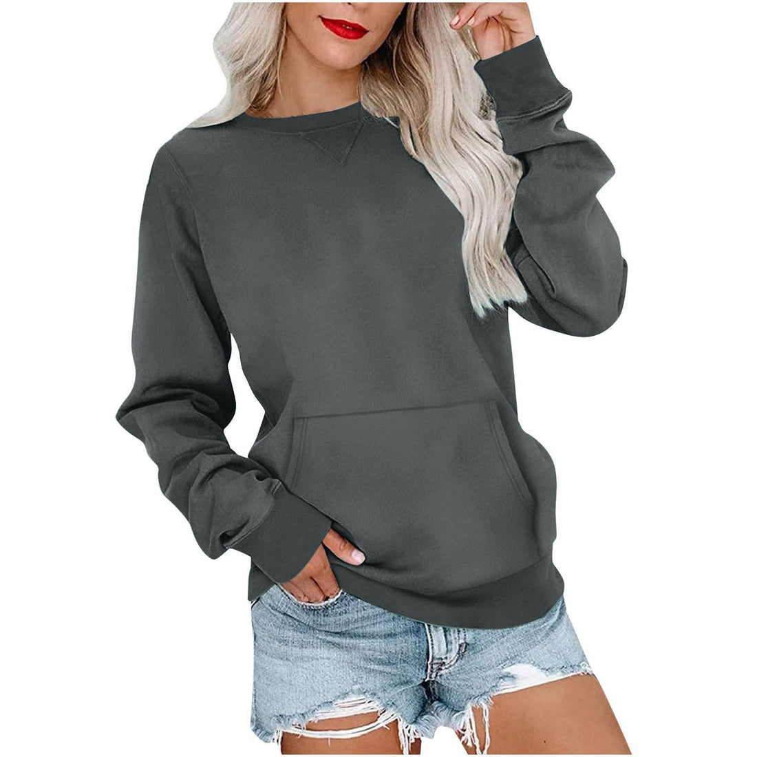Damen Lockeres Sweatshirt mit Rundhalsausschnitt und Kängurutasche Echo Archiv