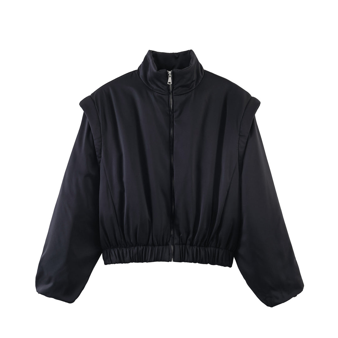 Damen Gefütterte Cropped-Stehkragenjacke mit elastischem Saum und Ballonärmeln Echo Archiv