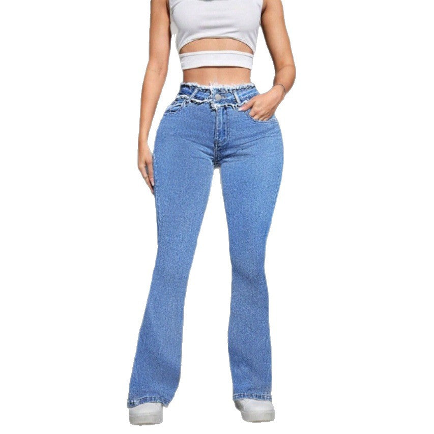 Damen Hochtaillierte Sculpting-Flared-Jeans mit gerafftem Bund und figurformender Passform Echo Archiv