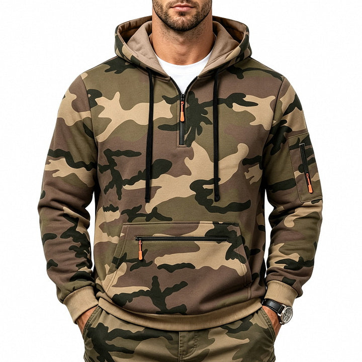 Herren Kapuzenpullover mit Tarnmuster, Reißverschlusstaschen und Kängurutasche Echoarchiv