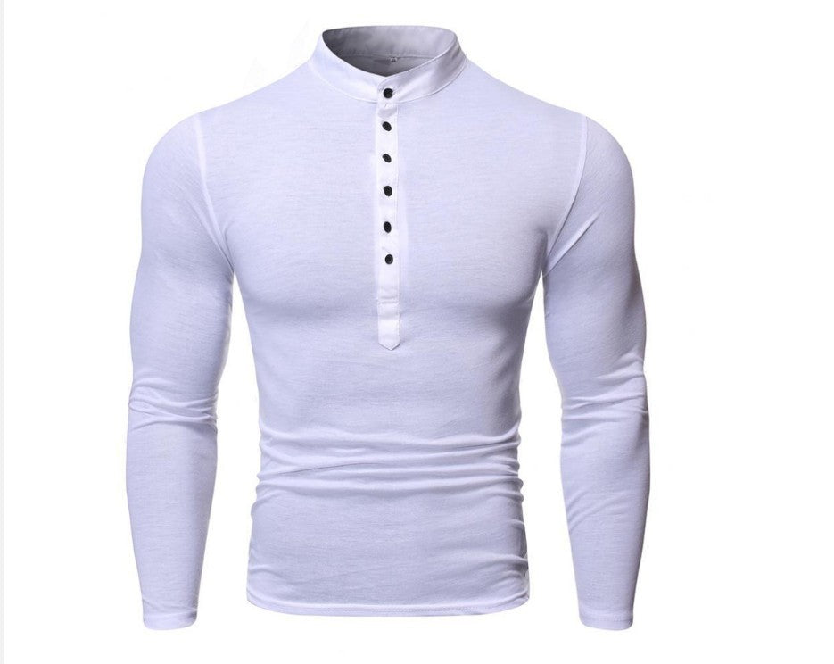 Herren Langarmshirt mit Henley-Kragen und kontrastierenden Knöpfen Echoarchiv