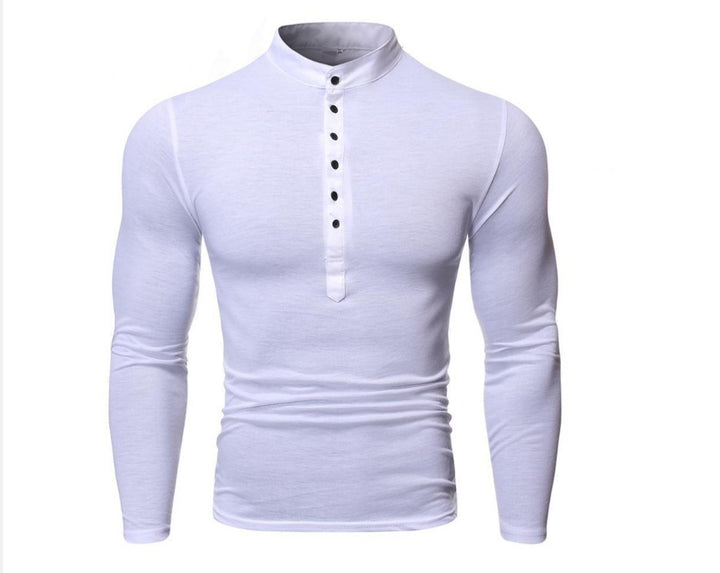 Herren Langarmshirt mit Henley-Kragen und kontrastierenden Knöpfen Echoarchiv