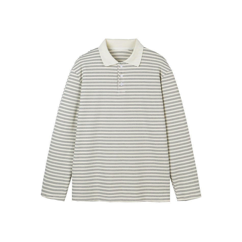 Herren Langarm-Poloshirt aus feinem Baumwollstrick mit Kentkragen und feiner Streifenstruktur Echoarchiv