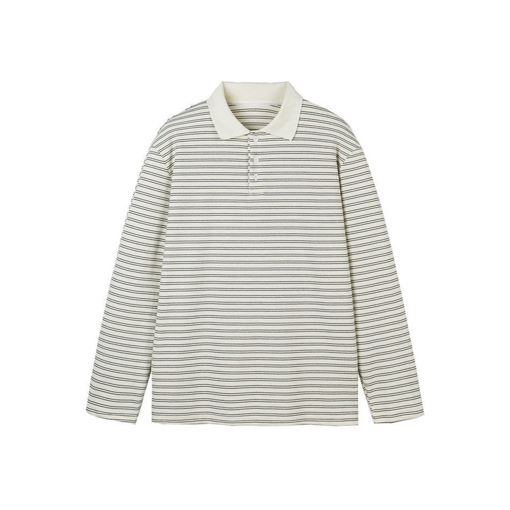 Herren Langarm-Poloshirt aus feinem Baumwollstrick mit Kentkragen und feiner Streifenstruktur Echoarchiv