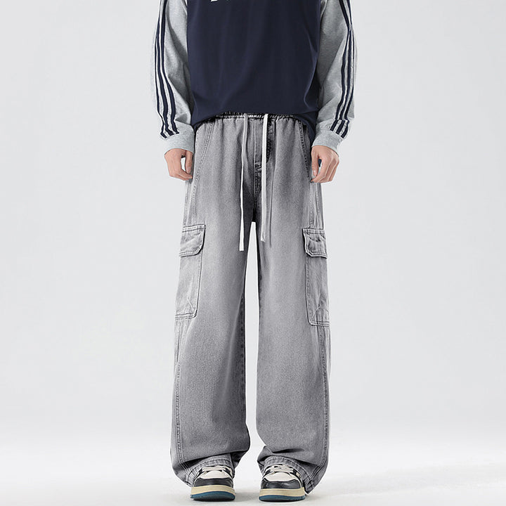 Herren Stonewashed-Denim Cargopalazzo mit extra weitem Bein und sichtbaren Ziernähten Echo Archiv