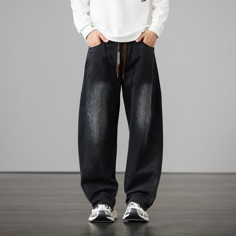 Herren Baggy-Denimhose mit Tunnelzug und Used-Wash-Details Echo Archiv