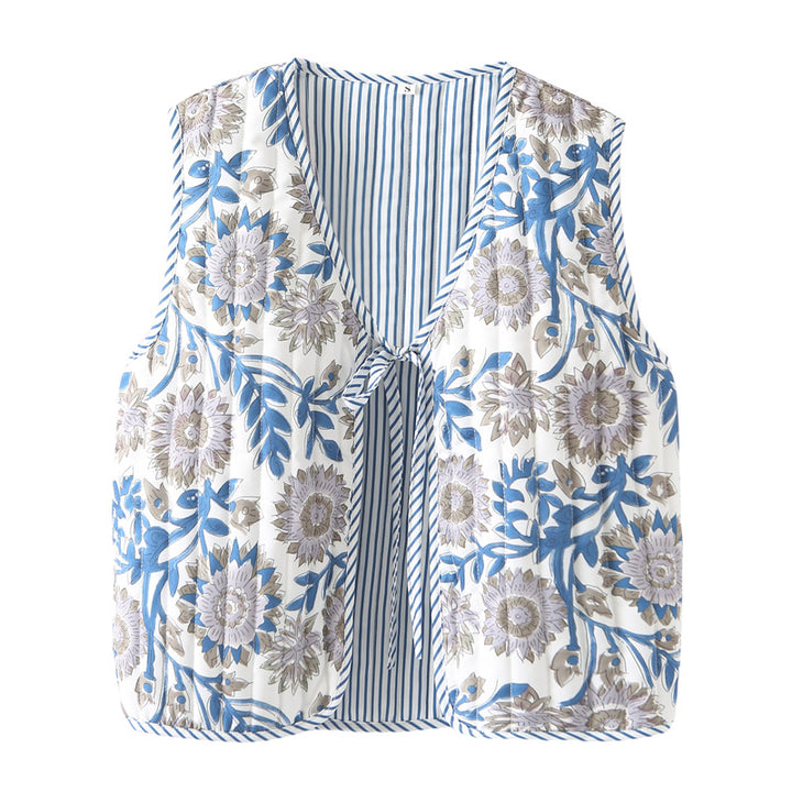 Damen nan gequiltete Patchwork-Weste mit Bindeband und V-Ausschnitt Echo Archiv