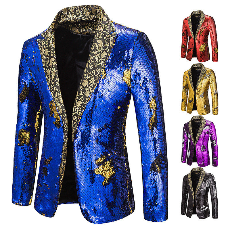 Herren Glitzernde Paillettenblazer mit extravagantem Kragen Echoarchiv