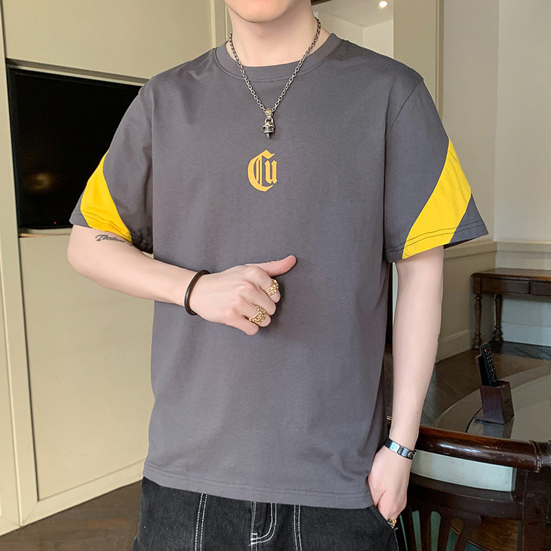 Herren Oversize-Baumwoll-T-Shirt mit Kontrastärmeln und Gothic-Logo Echo Archiv