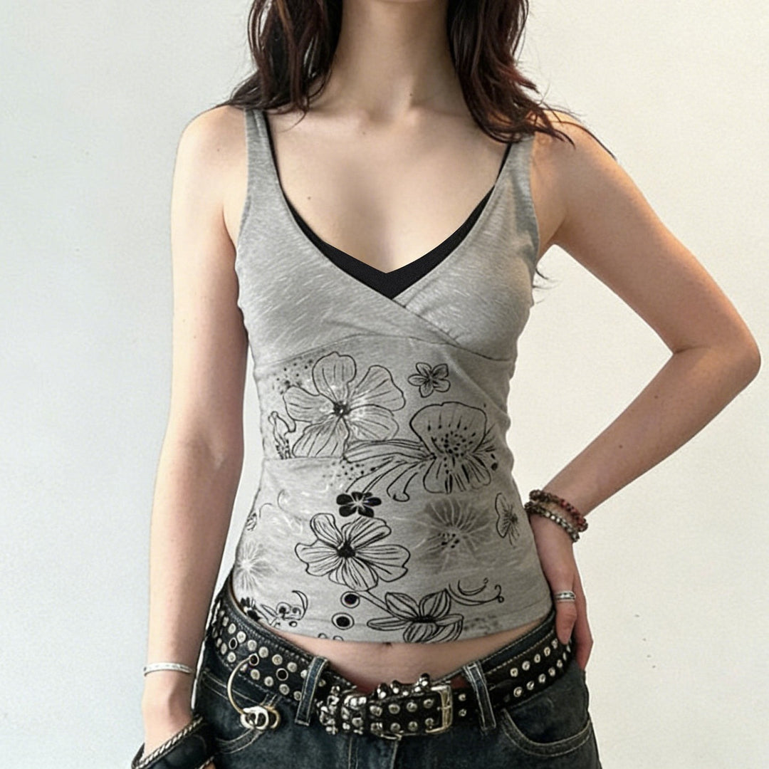 Damen Crop-Top mit floralem Design und Spaghetti-Trägern Echo Archiv