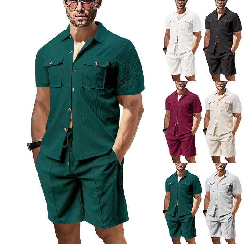 Herren lässiges Kurzarm-Hemd mit seitlichen Taschen und passenden Shorts Echoarchiv