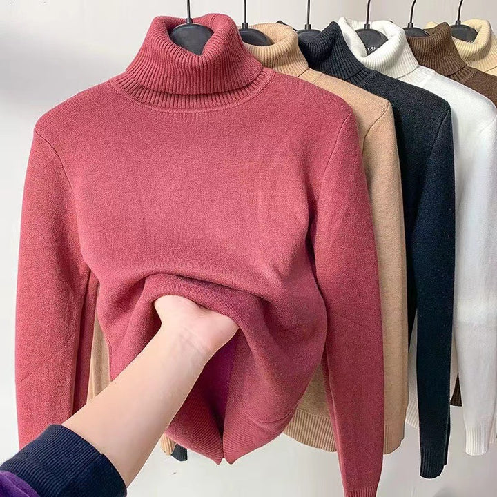Damen Feinstrick-Rollkragenpullover mit wärmendem Innenfutter und schmaler Silhouette – Mavelle