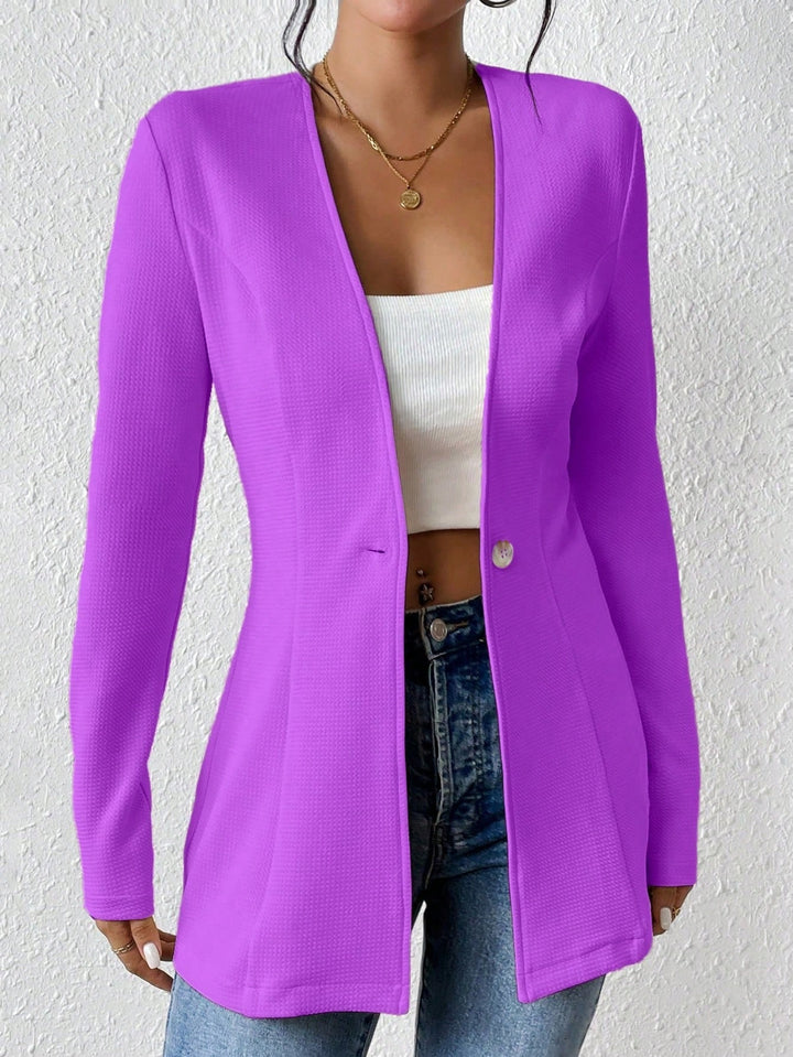 Damen Taillierter kragenloser Longblazer mit Ein-Knopf-Verschluss Echo Archiv