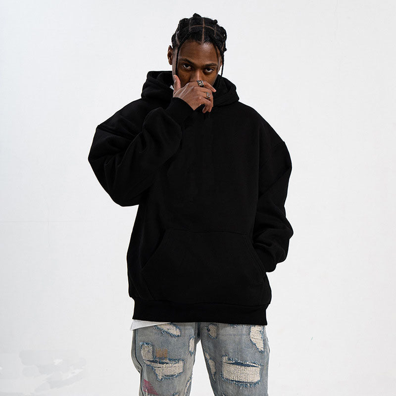 Unisex minimalistischer Oversize-Kapuzenpullover mit gedoppelter Kapuze, tiefer Schulter und breitem Rippbund Echo Archiv