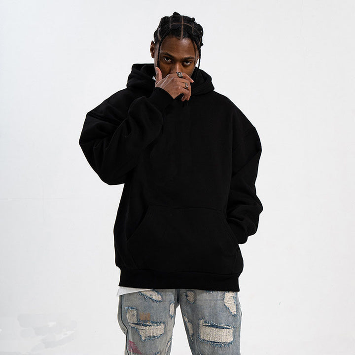 Unisex minimalistischer Oversize-Kapuzenpullover mit gedoppelter Kapuze, tiefer Schulter und breitem Rippbund Echo Archiv