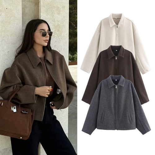 Damen 3100+ lässige kurze Fleece‑Blousonjacke im Boxy‑Cut mit Reißverschluss und Umlegekragen Echo Archiv