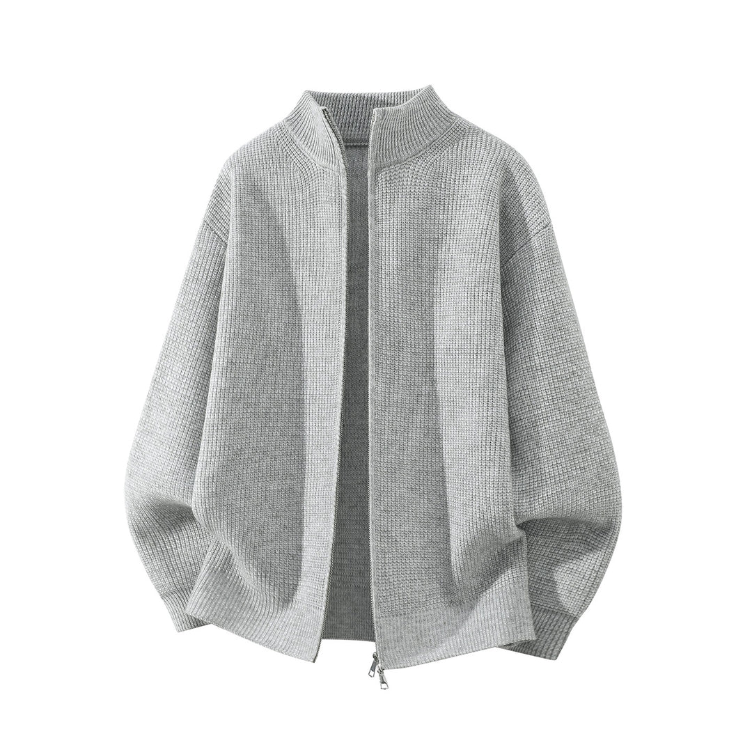 Herren Oversize Grobstrick-Zipcardigan mit Stehkragen und Zwei-Wege-Reißverschluss Echoarchiv