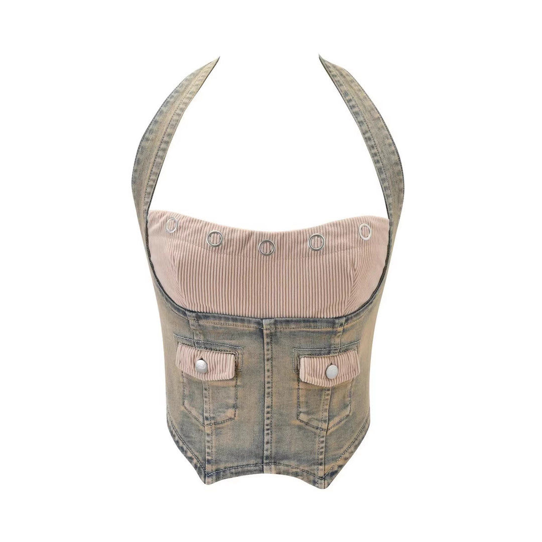 Damen Denim Bustier mit Cord-Ausschnitt Echo Archiv