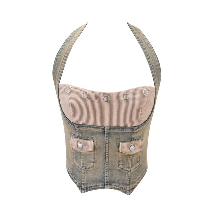 Damen Denim Bustier mit Cord-Ausschnitt Echo Archiv