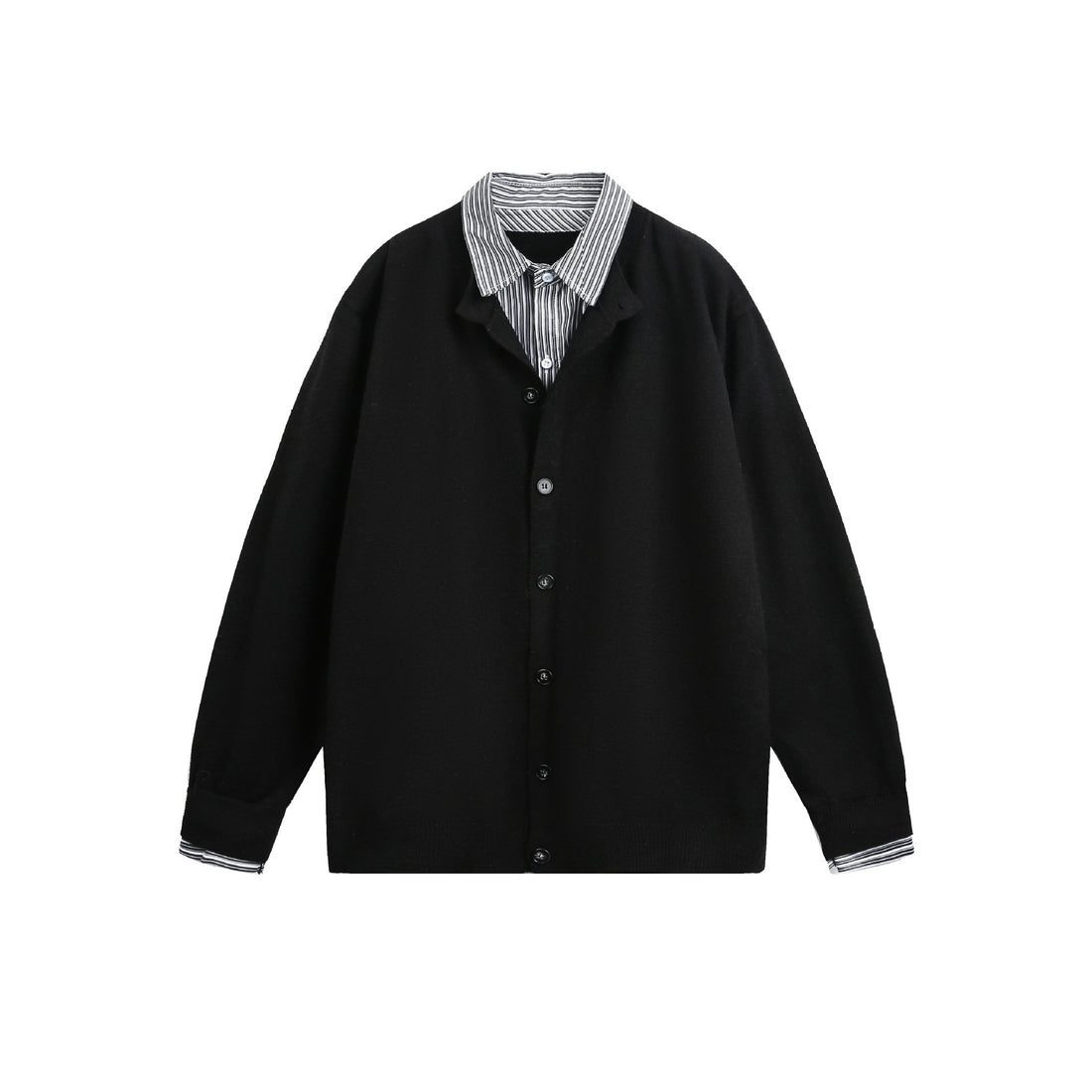 Unisex Lagenlook Strickcardigan mit eingearbeitetem Hemdkragen und Knopfleiste Echoarchiv