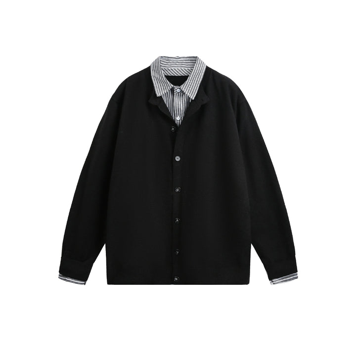 Unisex Lagenlook Strickcardigan mit eingearbeitetem Hemdkragen und Knopfleiste Echoarchiv