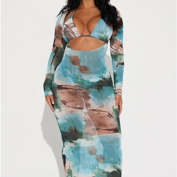 Damen Maxikleid mit fruchtigem Druck und raffiniertem Cut-Out Echo Archiv