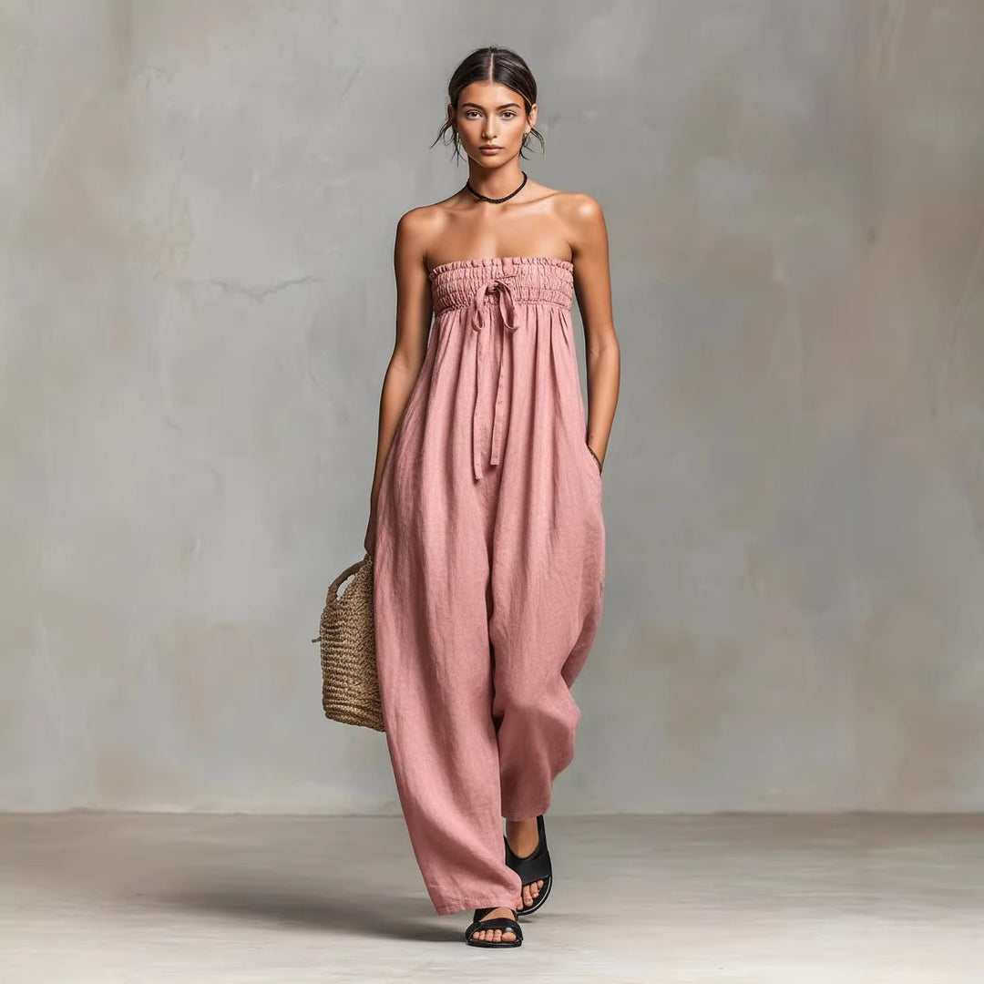 Damen Lässiges Sommer-Jumpsuit mit Raffungen und praktischen Taschen Echo Archiv